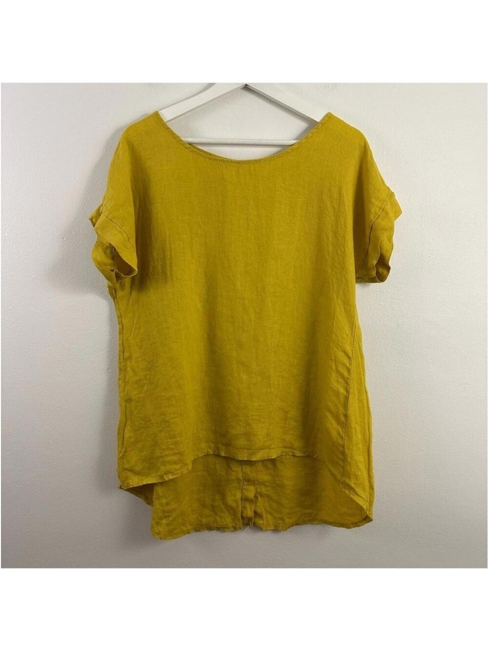 Terzo Millennio Women’s Yellow 100% Linen Button Back Blouse Size S